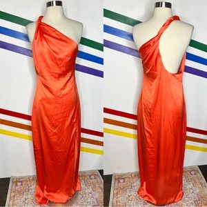 NEW Free People orange one shoulder silky dress